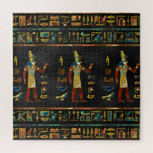Egyptisch patroon van goud, Blauwgroen en rood gla Legpuzzel