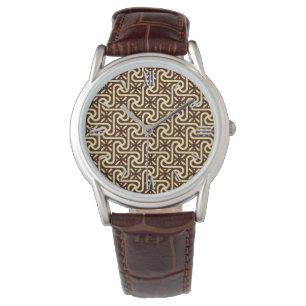 Egyptisch patroon van tegels, chocolade bruin en g horloge
