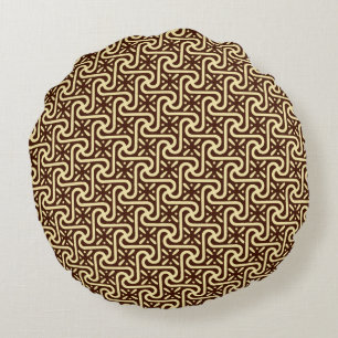 Egyptisch patroon van tegels, chocolade bruin en g rond kussen