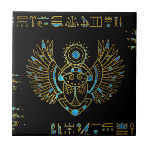 Egyptisch Scarab Beetle Gold en blauw gekleurd gla Tegeltje