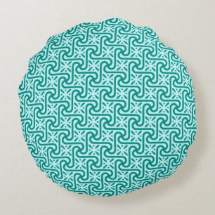 Egyptisch tegelpatroon, turquoise en aqua rond kussen