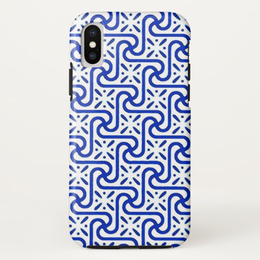 Egyptisch tegelpatroon, wit en kobalt blauw Case-Mate iPhone case (Achterkant)