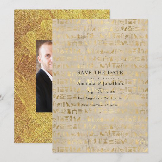 Egyptisch thema trouwfoto save the date (Voorkant / Achterkant)