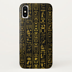 Egyptische ancient Gold-hiërogliefen op zwart iPhone X Hoesje