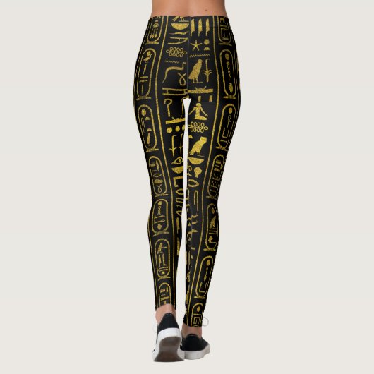 Egyptische ancient Gold-hiërogliefen op zwart Leggings (Achterkant)