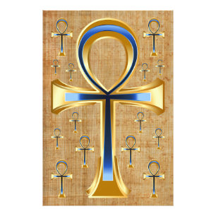 Egyptische Ankh - Gold en Blue Design Foto Afdruk