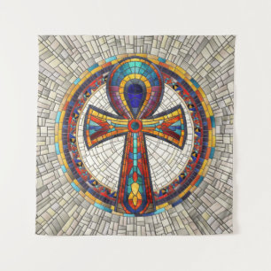 Egyptische Ankh Kruis - Mozaïek Kunst Wandkleed