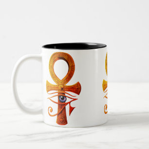 Egyptische Ankh Oog van Horus Oud Symbool Bescherm Tweekleurige Koffiemok
