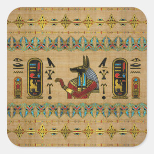 Egyptische Anubis Ornament op papyrus Vierkante Sticker