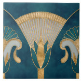 Egyptische Bloemengrens - Aqua Blue Marmer en Goud Tegeltje (Voorkant)