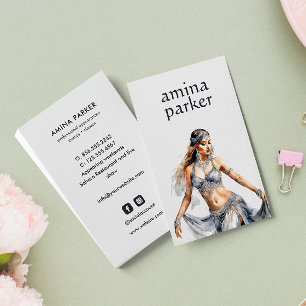 EGYPTISCHE BUIKDANSERES WATERVERF SILVER VISITEKAARTJE