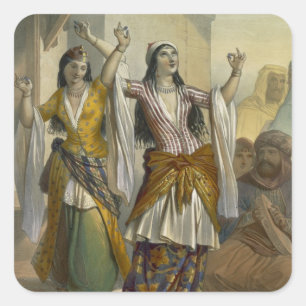 Egyptische dansmeisjes die de Ghawazi op R Vierkante Sticker