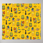 Egyptische elementen, Anubis, piramides patroon. Poster (Voorkant)