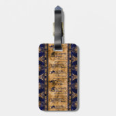 Egyptische goden en ornamentegrens - blauw goud bagagelabel (Achterkant verticaal)