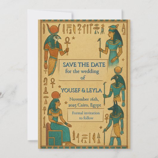 Egyptische goden hiërogliefen goud Bewaar de datum Save The Date (Voorkant)