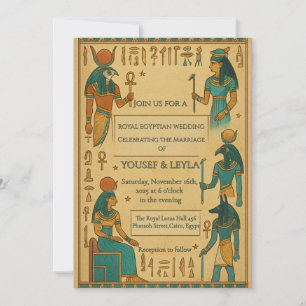 Egyptische goden hiërogliefen gouden bruiloft kaart