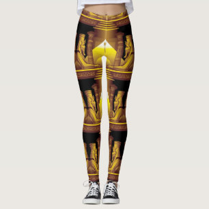 Egyptische Godin, Goud op Zwarte Tempel Leggings