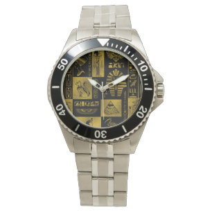 Egyptische goudhiërogliefen en collage voor symbo horloge