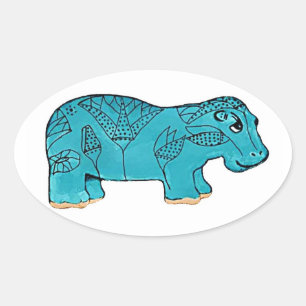 Egyptische Happy Hippo Ovale Sticker
