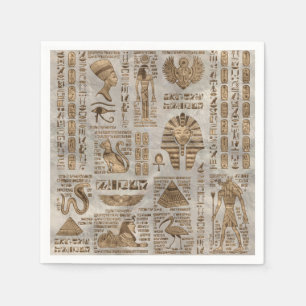 Egyptische hiërogliefen en deities - Vintage Goud Servet