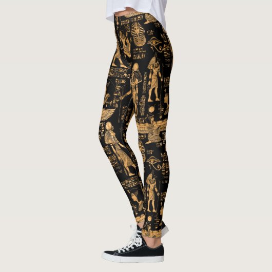 Egyptische hiërogliefen en goden goud en zwart leggings (Links)