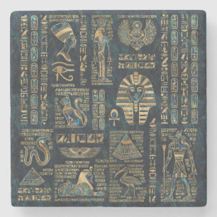 Egyptische hiërogliefen en godheden - Abalone en Stenen Onderzetter