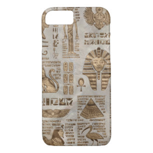 Egyptische hiërogliefen en godheden -  goud 	iPhone 8/7 hoesje