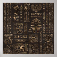 Egyptische hiërogliefen en godheden - goud op hout