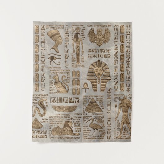 Egyptische hiërogliefen en godheden - goud wandkleed (Voorkant)