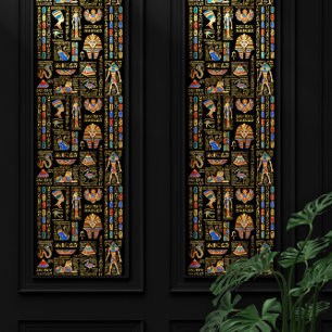 Egyptische hiërogliefen en godheden in zwart behang