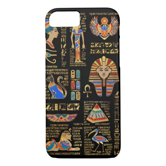 Egyptische hiërogliefen en godheden in zwart Case-Mate iPhone case (Achterkant)
