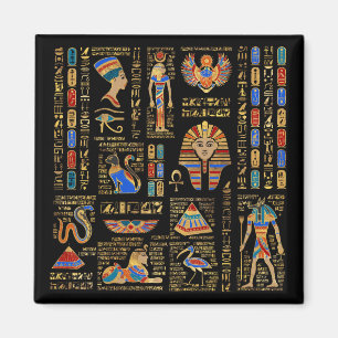 Egyptische hiërogliefen en godheden in zwart magneet