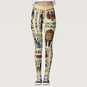 Egyptische hiërogliefen en godheden op papyrus leggings
