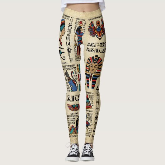Egyptische hiërogliefen en godheden op papyrus leggings (Voorkant)