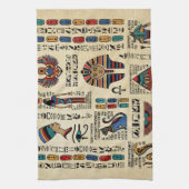 Egyptische hiërogliefen en godheden op papyrus theedoek (Verticaal)