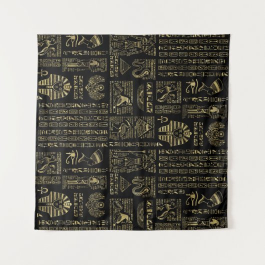 Egyptische hiërogliefen en oudheden in zwart goud wandkleed (Voorkant (horizontaal))