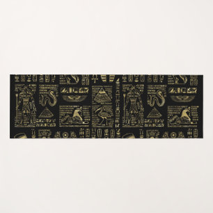 Egyptische hiërogliefen en oudheden in zwart goud yogamat