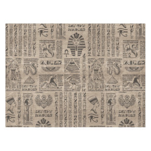 Egyptische hiërogliefen en symbolen op hout tafelkleed