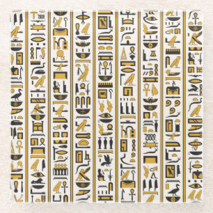 Egyptische hiërogliefen: geel-zwart naadloos. glazen onderzetter