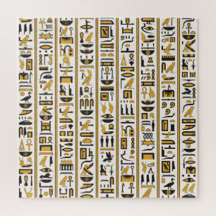 Egyptische hiërogliefen: geel-zwart naadloos. legpuzzel