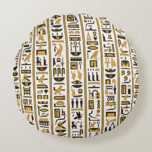 Egyptische hiërogliefen: geel-zwart naadloos. rond kussen