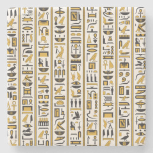 Egyptische hiërogliefen: geel-zwart naadloos. stenen onderzetter