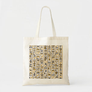 Egyptische hiërogliefen: geel-zwart naadloos. tote bag