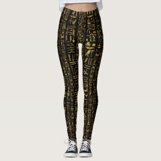 Egyptische hiërogliefen goud in zwart op zwart leggings