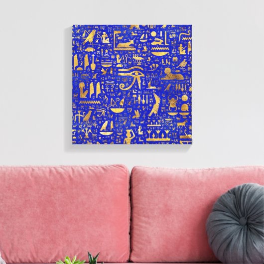 Egyptische hiërogliefen - Lapis Lazuli en Gold Canvas Afdruk (Insitu (Woonkamer))