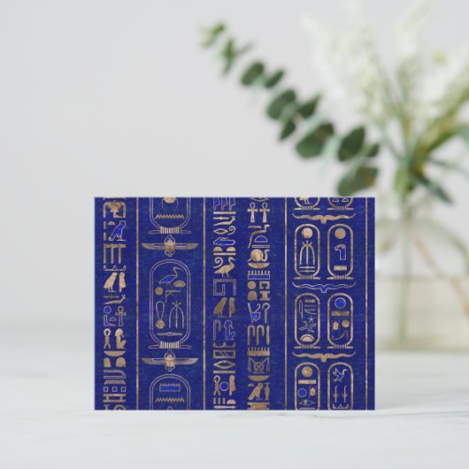 Egyptische hiërogliefen patroon Gold Lapis Lazuli Briefkaart (Staand voorkant)