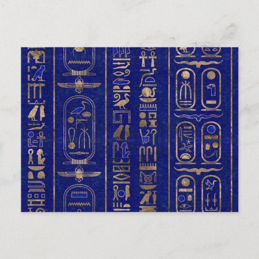Egyptische hiërogliefen patroon Gold Lapis Lazuli Briefkaart (Voorkant)