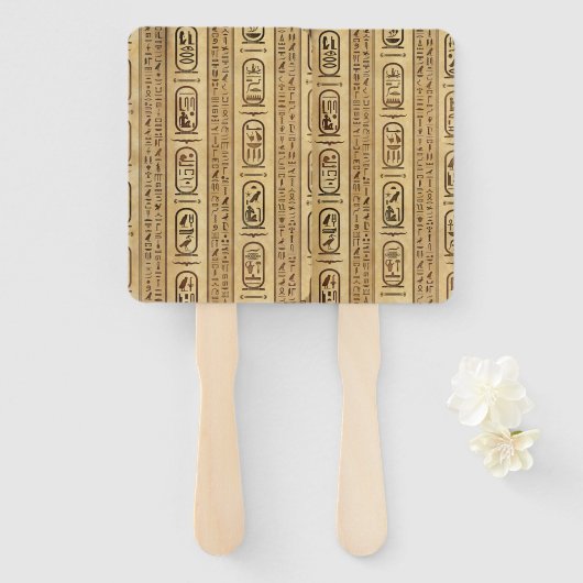 Egyptische hiërogliefen  textuur handwaaier (Voorkant en achterkant)