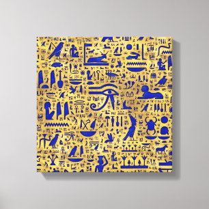 Egyptische hiërogliefhebbers, Lazuli en Gold Canvas Afdruk