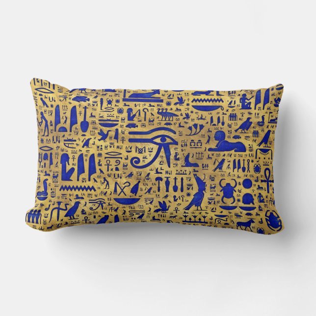 Egyptische hiërogliefhebbers, Lazuli en Gold Kussen (Voorkant)
